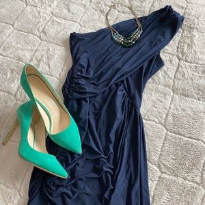 Soprano navy blue one shoulder cocktail dress